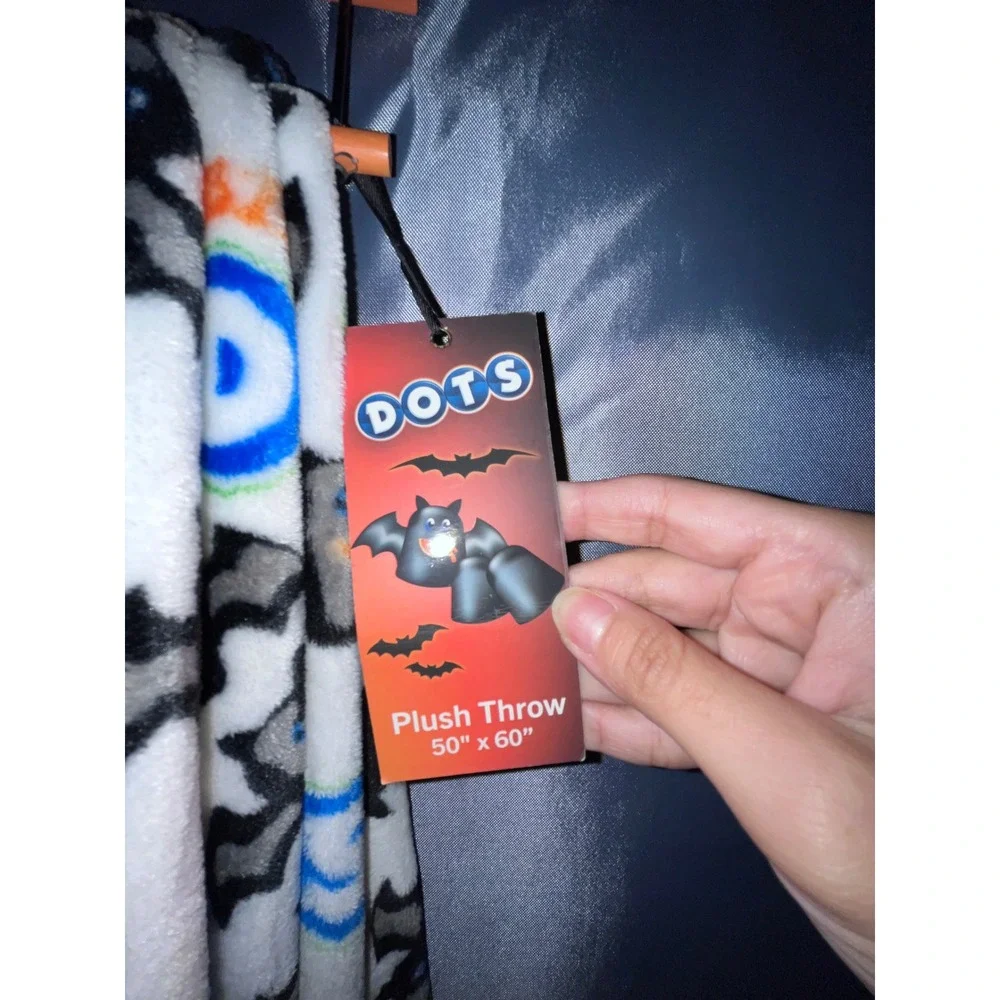 DOTS Candy Halloween Bat DOT Plush Throw Blanket 50x60 Spooky Fleece NWT